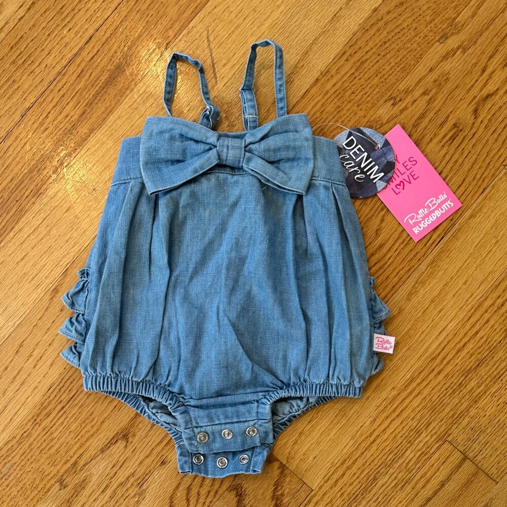 NWT 3-6 Months Ruffle Butts Denim Onesie